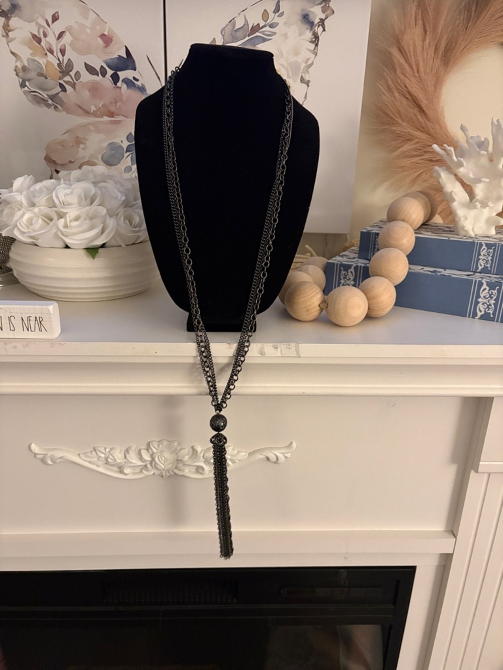 Classy!! Modern,Neutral Dark Metalic Long Tassel Pendant Chandelier necklace